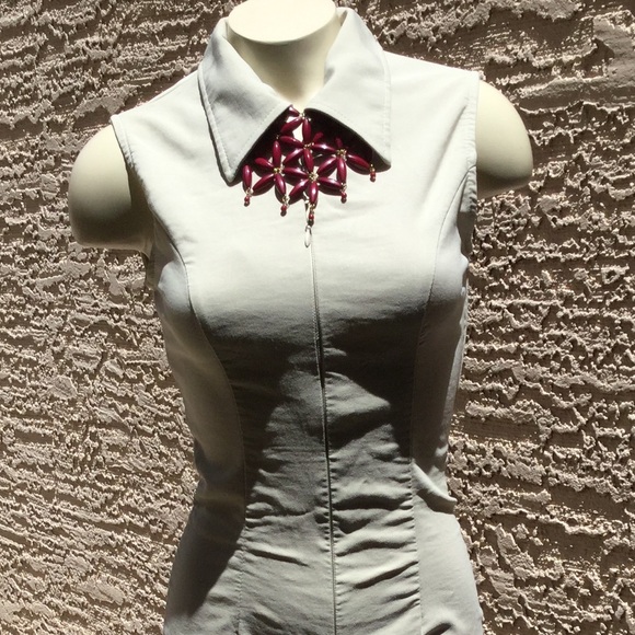 Zip Front Khaki Dress - Picture 3 of 8